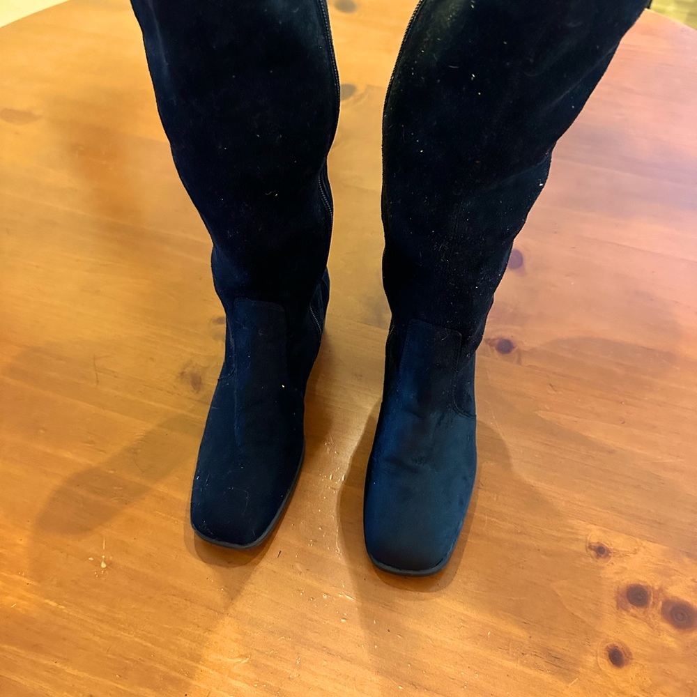 Black, suede square toed boots